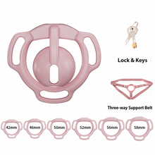 Load image into Gallery viewer, Pink Eclipse Dome set illustration with 42, 46, 50, 52, 56 and 58 mm base rings, lock with keys and three-way support belt
