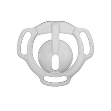 Load image into Gallery viewer, White Eclipse Dome chastity cage front view showing the rounded cover, vertical bridge and oval opening
