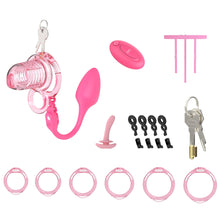 Load image into Gallery viewer, Extensible Silicone Chastity Cage With Vibration Plug feature details graphic 3
