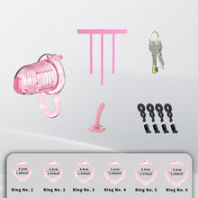 Load image into Gallery viewer, Extensible Silicone Chastity Cage With Vibration Plug feature details graphic 9
