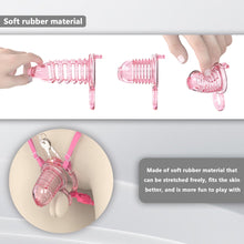Load image into Gallery viewer, Extensible Silicone Chastity Cage With Vibration Plug feature details graphic 15
