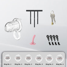 Load image into Gallery viewer, Extensible Silicone Chastity Cage With Vibration Plug feature details graphic 11
