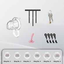 Load image into Gallery viewer, Extensible Silicone Chastity Cage With Vibration Plug feature details graphic 10
