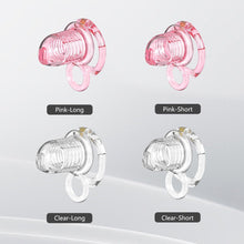 Load image into Gallery viewer, Extensible Silicone Chastity Cage With Vibration Plug color options in clear, pink
