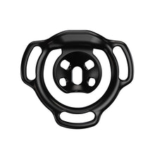 Lade das Bild in den Galerie-Viewer, Black Firefly flat chastity cage rear view showing the inner center panel and three strap slots
