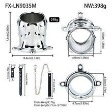 Lade das Bild in den Galerie-Viewer, Flame Cutout Stainless Steel Chastity Cage with Restraint - Leather strap M size dimensions
