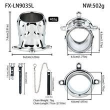 Lade das Bild in den Galerie-Viewer, Flame Cutout Stainless Steel Chastity Cage with Restraint - Leather strap L size dimensions
