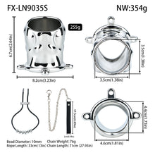 Lade das Bild in den Galerie-Viewer, Flame Cutout Stainless Steel Chastity Cage with Restraint - Beaded cord S size dimensions

