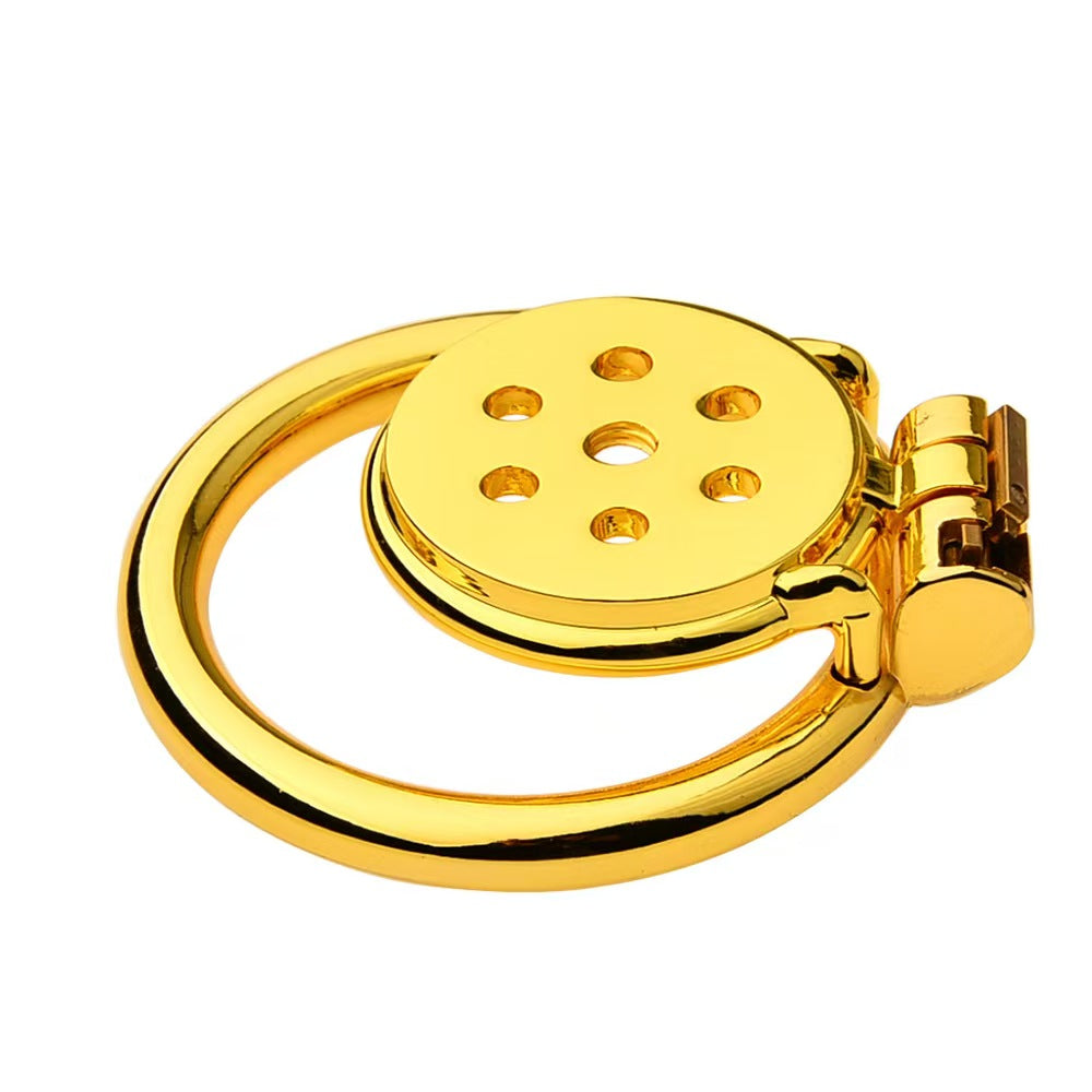 Golden Flat Metal Chastity Cage