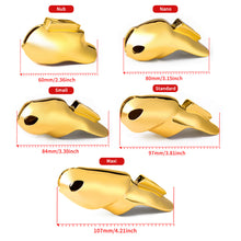 Lade das Bild in den Galerie-Viewer, Golden V5 Chastity Cage dimensions showing 36in, 15in, 30in
