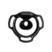 Load image into Gallery viewer, Black Halo Ring flat chastity cage rear view showing its inward-facing center profile
