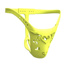 Load image into Gallery viewer, Yellow-Green Resin heart-cutout custom chastity belt front view
