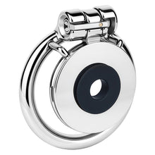 Load image into Gallery viewer, Mirror Polish Flat and Inverted Chastity Cage – flat cage angled view and keyed lock
