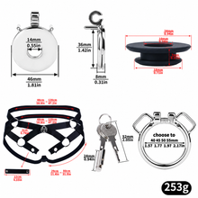 Load image into Gallery viewer, Mirror Polish Flat and Inverted Chastity Cage – optional belt stretch range and ring size chart
