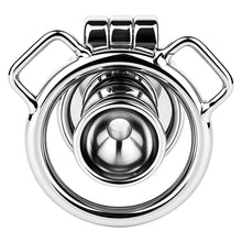 Load image into Gallery viewer, Mirror Polish Flat and Inverted Chastity Cage – Inverted Short (36 mm) rear view without belt
