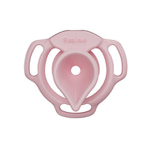 Load image into Gallery viewer, Pink Moon Drop flat chastity cage front view with teardrop-shaped cup
