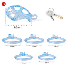 Load image into Gallery viewer, Ice Vision Desigh Blue Mamba Chastity Cage lock and ring details
