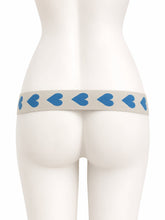 Load image into Gallery viewer, Blue hearts support strap shown from the rear on a display mannequin
