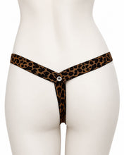 Load image into Gallery viewer, Leopard t back three way support strap shown from the rear on a display mannequin
