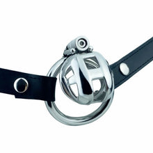 Load image into Gallery viewer, Permanent Micro Mamba Chastity Cage With Belt lock and ring details
