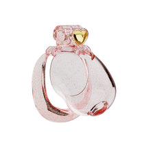 Lade das Bild in den Galerie-Viewer, Transparent pink heart resin chastity cage from an angle
