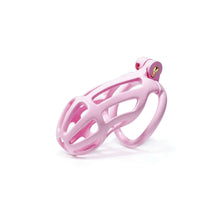 Load image into Gallery viewer, Pink Stripe Mamba Chastity Cage Kit 1.77 To 4.13 Inches Long lock and ring details
