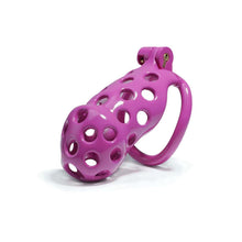 Load image into Gallery viewer, Purple Hole Mamba Chastity Cage Kit 1.77 To 4.13 Inches Long lock and ring details
