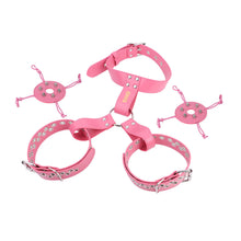 Load image into Gallery viewer, Pink harness with detachable covers laid out beside the breast bands
