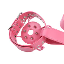 Load image into Gallery viewer, Pink breast band buckle and removable riveted cover close-up
