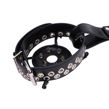 Load image into Gallery viewer, Black breast band buckle and removable riveted cover close-up

