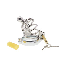 Load image into Gallery viewer, Short Penile Urethral Plug Metal Chastity Cage
