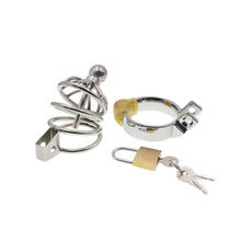 Load image into Gallery viewer, Short Penile Urethral Plug Metal Chastity Cage
