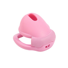 Lade das Bild in den Galerie-Viewer, Pink silicone dome chastity cage angled side view
