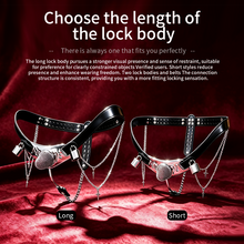 Load image into Gallery viewer, Silver Scale Armor Chain Chastity Pants long and short cage comparison graphic
