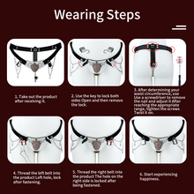 Load image into Gallery viewer, Silver Scale Armor Chain Chastity Pants illustrated fitting steps
