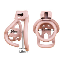 Lade das Bild in den Galerie-Viewer, Pink spider-frame chastity cage width measurements: 26 mm side, 28 mm front and 1.5 mm bar
