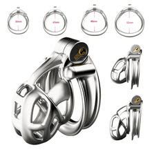 Load image into Gallery viewer, Stainless Steel Mamba Chastity Cage 6.0 lock and ring details
