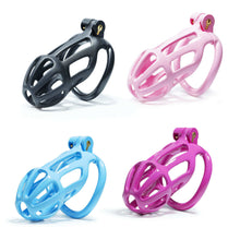 Load image into Gallery viewer, Stripe Mamba Chastity Cage with 4 Arc Rings front view

