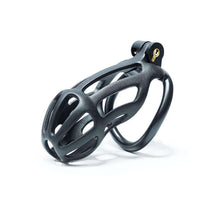 Load image into Gallery viewer, Stripe Mamba Chastity Cage with 4 Arc Rings side view
