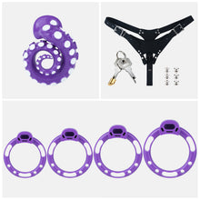 Lade das Bild in den Galerie-Viewer, Purple belt set with four rings, black belt, lock, keys and six fasteners
