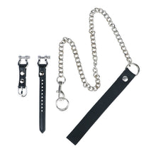 Load image into Gallery viewer, Ventilated Weighted Stainless Steel Chastity Cage with Chain – leather strap and chain components
