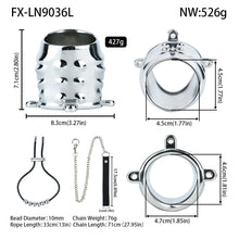 Load image into Gallery viewer, Ventilated Weighted Stainless Steel Chastity Cage with Chain – size L beaded rope measurements

