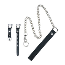 Load image into Gallery viewer, Weighted Stainless Steel Chastity Cage with Chain – leather strap and chain components
