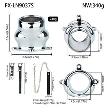 Load image into Gallery viewer, Weighted Stainless Steel Chastity Cage with Chain – size S leather strap measurements
