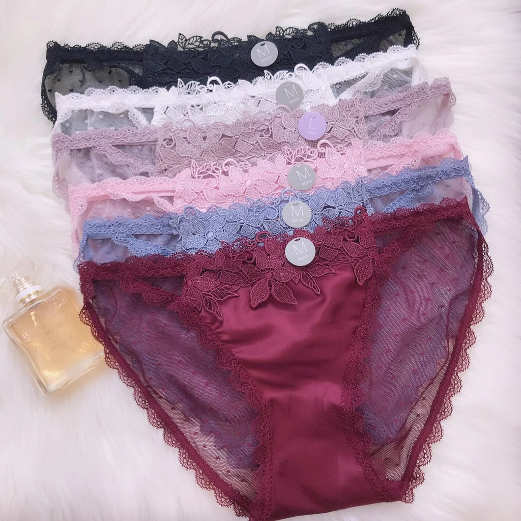 Embroidered Lace Satin Panties