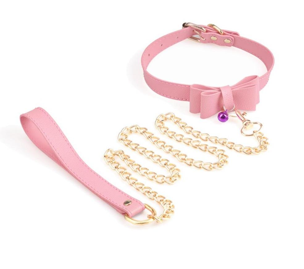 Pink Bow Sissy Slave Collar