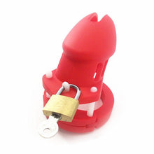 Load image into Gallery viewer, Silicone Chastity Cage Red BDSM 3.15 inches and 3.75 inches long
