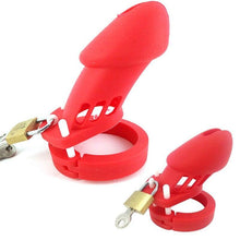 Load image into Gallery viewer, Silicone Chastity Cage Red BDSM 3.15 inches and 3.75 inches long
