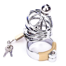 Load image into Gallery viewer, Short Penile Urethral Plug Metal Chastity Cage
