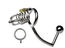 Load image into Gallery viewer, Metal Chastity Cage with Butt Plug Attachment and Urethral Catheter
